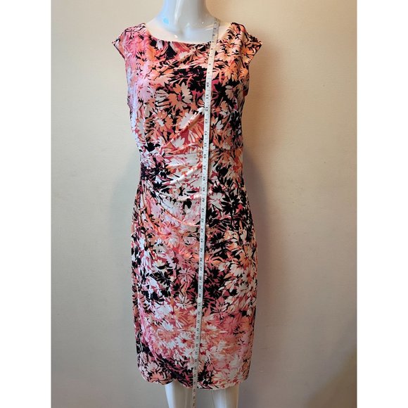 Signature Sadie Faux Wrap Dress Floral Sleeveless Side Ruched Pink Black Size 8 - Picture 3 of 8